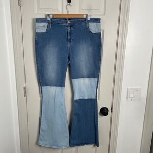 Hollister Flare Jeans Womens Plus 21 Long Patchwork Distressed Boho Y2K Festival